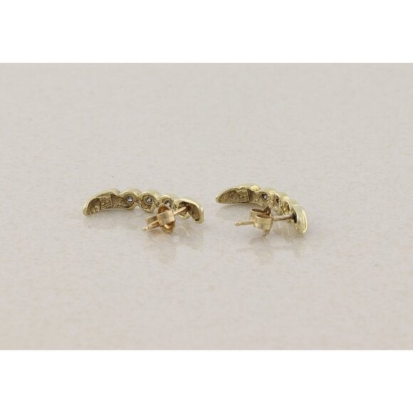 10k Yellow Gold Diamond Half Hoop Earrings 3/4" x 1/4" - Picture 6 of 9